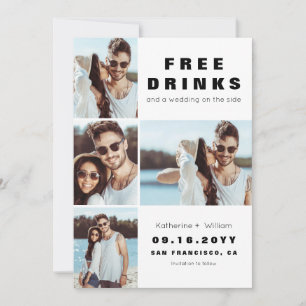 Funny 4 foto Free Drinken Save the Date Card