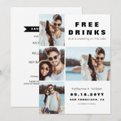 Funny 4 foto Free Drinken Save the Date Card (Voorkant / Achterkant)