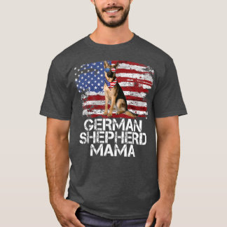 Funny 4 juli Duitse Shepherd MAMA AMERICAN FLAG T-shirt