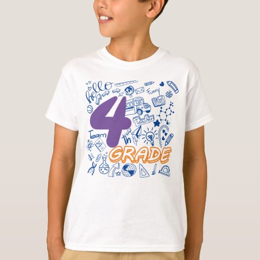 Funny 4e graad terug naar school Kinderen en leraa T-shirt (Voorkant)
