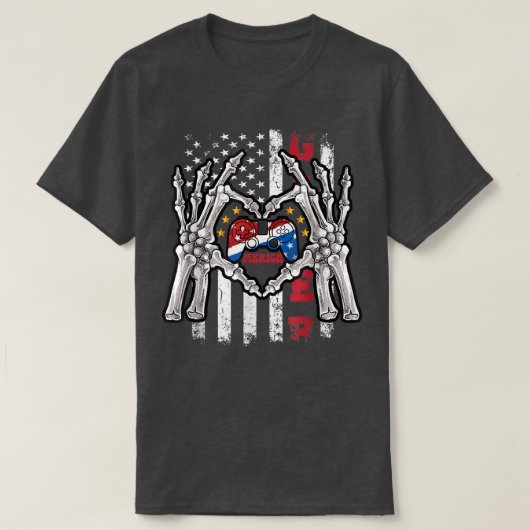 Funny 4e juli Amerikaanse vlag Usa Skeleton Video T-shirt (Design voorkant)
