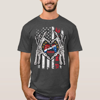 Funny 4e juli Amerikaanse vlag Usa Skeleton Video T-shirt