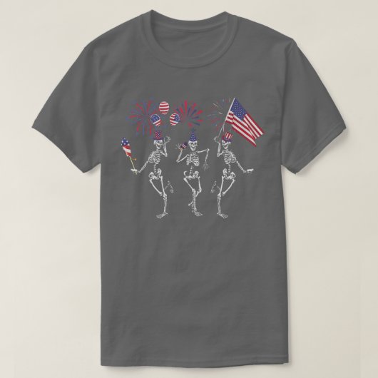 Funny 4e juli dansende skeletten Vierde Fi T-shirt (Design voorkant)