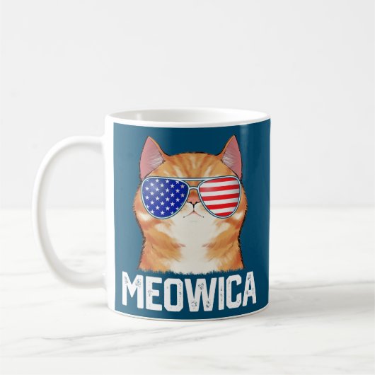 Funny 4e juli Meowica American Flag Cat Lover Koffiemok (Links)