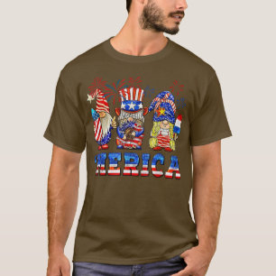 Funny 4th of Juli Gnome Merica vuurwerk zonnebloem T-shirt