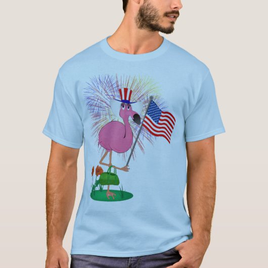 Funny 4th of Juli Shirt Flamingo (Voorkant)
