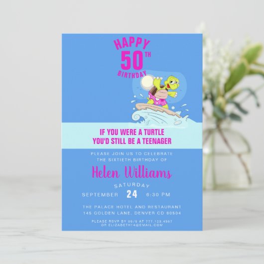 Funny 50e verjaardag uitnodiging (Staand voorkant)