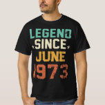 Funny 50th Birthday, 50 Legend sinds 1973 T-shirt<br><div class="desc">Op zoek naar grappig geboren op 1973 verjaardag bij shirten? Deze trendy mannen en het 50, 50ste verjaardag van shirten dames is een ideale verjaardag voor mensen die 50 jaar oud worden. Show je 1973 mensen die je hen een geweldige 50 jaar geeft om geweldige te zijn, mannen en dames...</div>