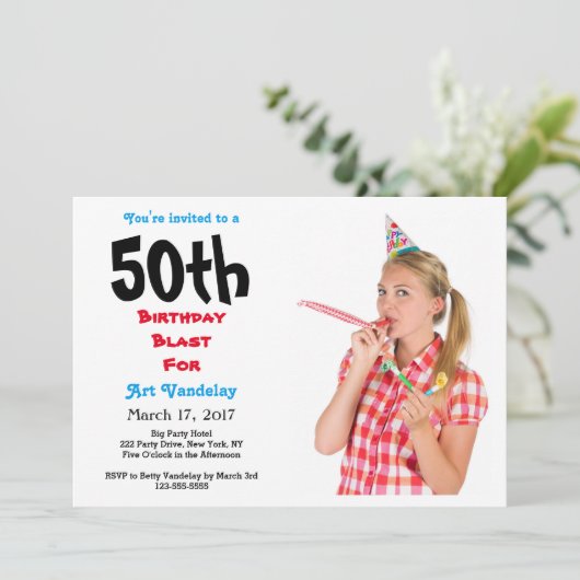 Funny 50th Birthday Blast Kaart (Staand voorkant)