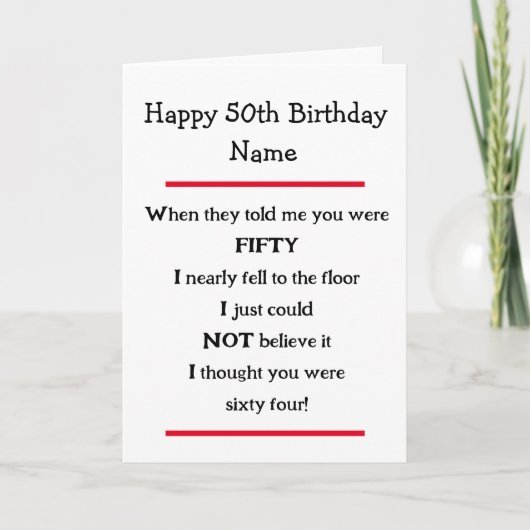 Funny 50th Birthday Cheeky Verse Birthday Card Kaart (Voorkant)