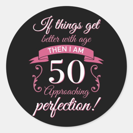 Funny 50th Birthday 'Perfection' Ronde Sticker (Voorkant)