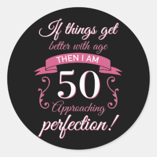 Funny 50th Birthday 'Perfection' Ronde Sticker