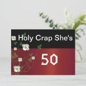 Funny 50th Birthday, White Flowers, Invitation Kaart (Staand voorkant)
