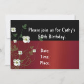 Funny 50th Birthday, White Flowers, Invitation Kaart (Achterkant)