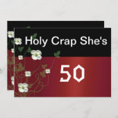 Funny 50th Birthday, White Flowers, Invitation Kaart (Voorkant / Achterkant)