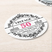 Funny 50th Black and Pink  Birthday Ronde Kartonnen Onderzetter (Gebogen)