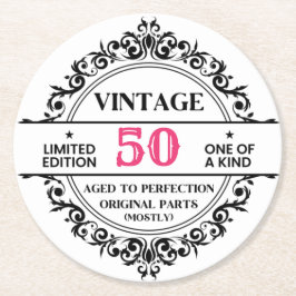 Funny 50th Black and Pink Birthday Ronde Kartonnen Onderzetter