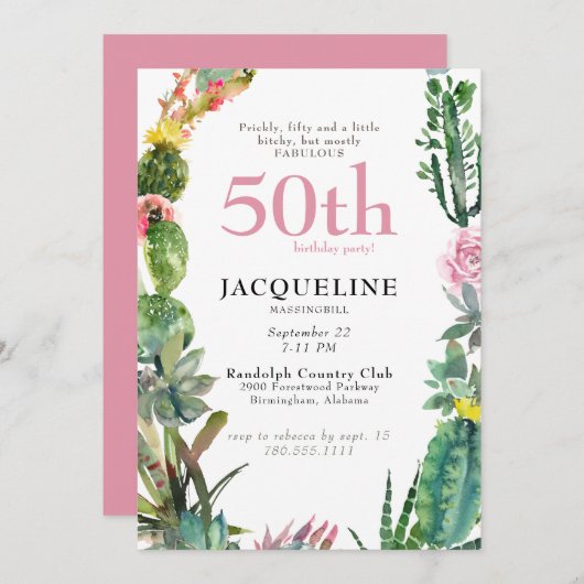 Funny 50th Cactus Prickly, Bitchy & Fabulous Kaart (Voorkant / Achterkant)