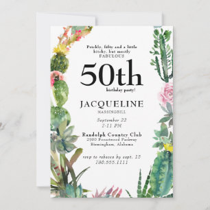 Funny 50th Cactus Prickly, Bitchy & Fabulous White Kaart