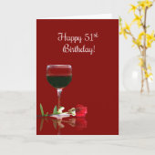 Funny 51st Wine Geachte Happy Birthday Kaart (Gele Bloem)