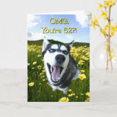 Funny 52e verjaardag met Cute Husky Dog Kaart (Gele Bloem)