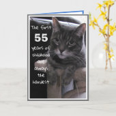 Funny 55 Birthday Cat Kaart (Gele Bloem)