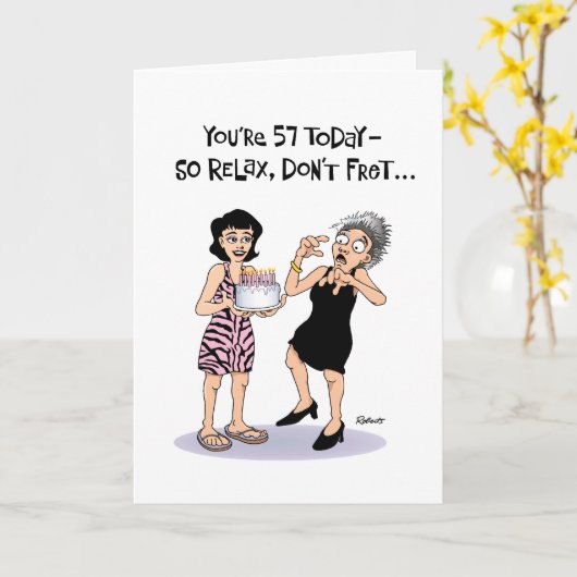 Funny 57th Birthday Kaart (Gele Bloem)