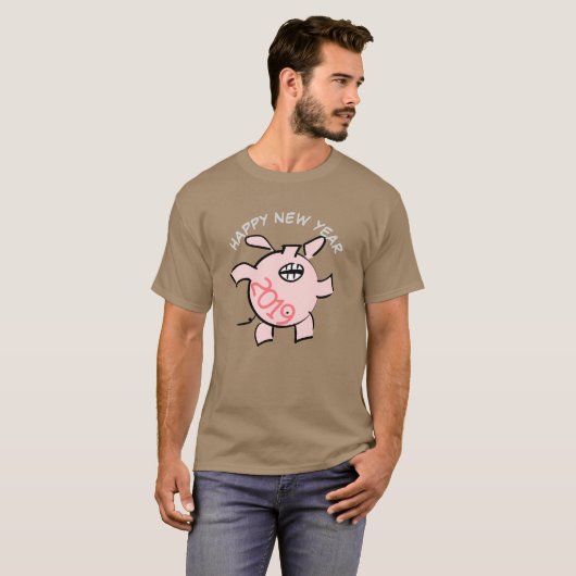 Funny 5 Cartoon Illustratie Varkensjaar 2019 Man T T-shirt (Voorkant volledig)