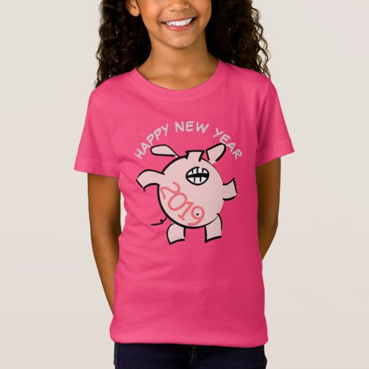 Funny 5 Cartoon Illustration Pig Year 2019 Girl T T-shirt (Voorkant)
