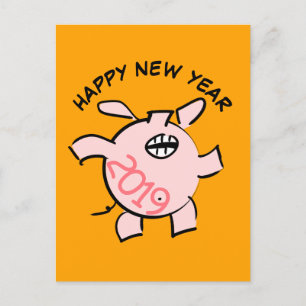 Funny 5 Cartoon Illustration Pig Year 2019 PostC Uitnodiging Briefkaart