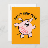 Funny 5 Cartoon Illustration Pig Year 2019 PostC Uitnodiging Briefkaart (Voorkant / Achterkant)