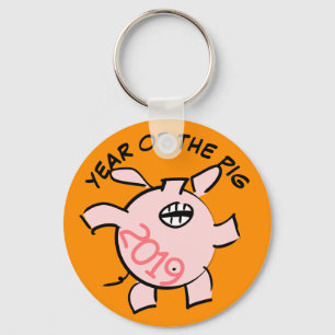 Funny 5 Cartoon Illustration Pig Year 2019 R KeyC Sleutelhanger