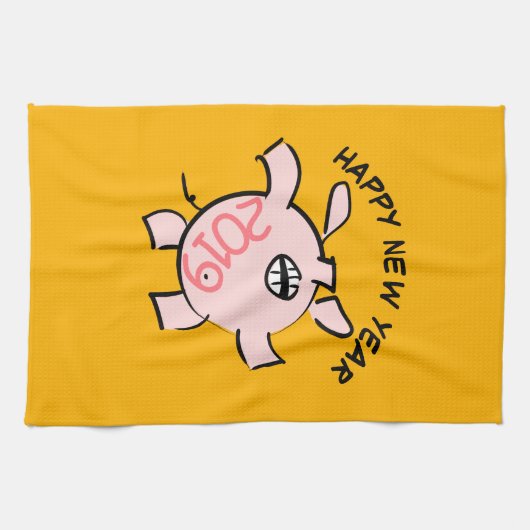 Funny 5 Cartoon Pig 2019 Kitchen Towel Theedoek (Horizontaal)