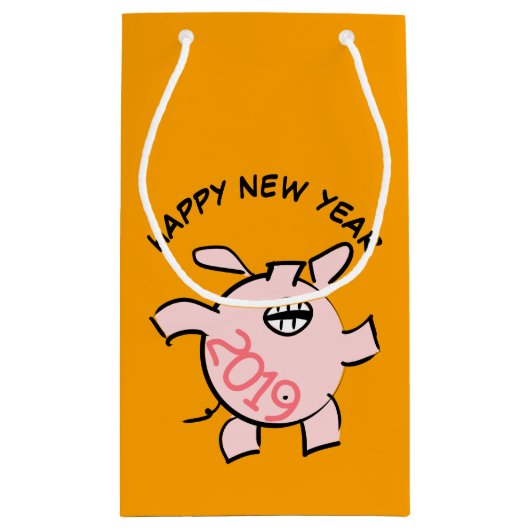 Funny 5 Cartoon Pig. 2019 Small Gift Bag Klein Cadeauzakje (Achterkant)