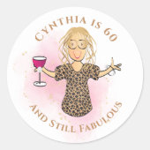 Funny 60 en Fabulous Cartoon 60th Birthday Sassy Ronde Sticker (Voorkant)