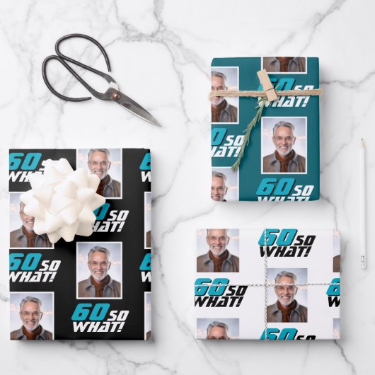 Funny 60 so what Quote Photo 60th Birthday Inpakpapier Vel (Voorkant)