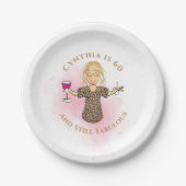 Funny 60th Birthday Cartoon Roze 60 en Fabulous Papieren Bordje (Voorkant)
