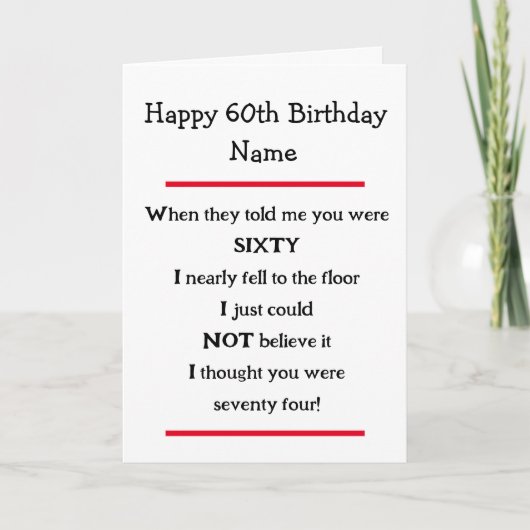 Funny 60th Birthday Cheeky Verse Birthday Card Kaart (Voorkant)