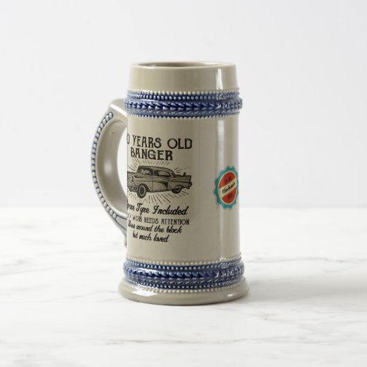 Funny 60th Birthday Retro Car Banger Add Name Date Bierpul (Voorkant links)
