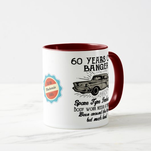 Funny 60th Birthday Retro Car Banger Add Name Date Mok (Voorkant rechts)
