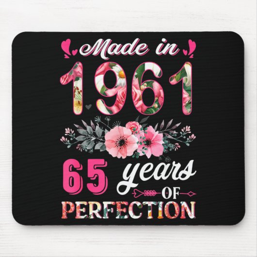 Funny 65 Years Old Made In 1961 Floral 65th Birthd Muismat (Voorkant)
