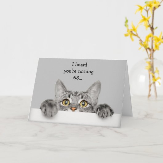 Funny 65th Birthday Cat Age heeft voordelen Kaart (Gele Bloem)