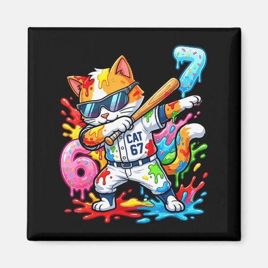 Funny 67 Baseball Dabbing Cat 6 7 Dripng Ice Cream Magneet (Voorkant)
