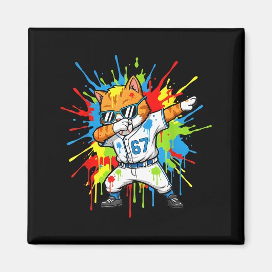 Funny 67 Baseball Dabbing Cat 6 7 Dripng Ice Cream Magneet (Voorkant)