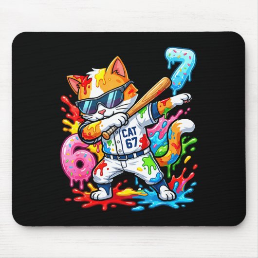 Funny 67 Baseball Dabbing Cat 6 7 Dripng Ice Cream Muismat (Voorkant)