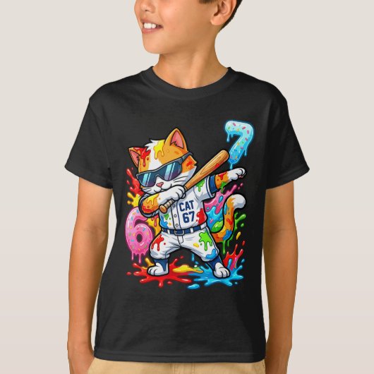 Funny 67 Baseball Dabbing Cat 6 7 Dripng Ice Cream T-shirt (Voorkant)