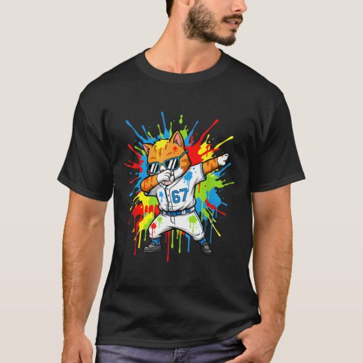 Funny 67 Baseball Dabbing Cat 6 7 Dripng Ice Cream T-shirt (Voorkant)