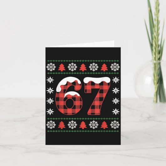 Funny 67 Buffalo Plaid Christmas Snow Ugly Sweater Kaart (Voorkant)