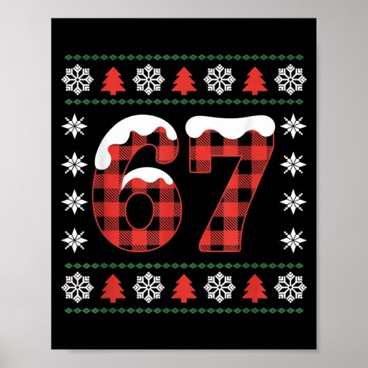 Funny 67 Buffalo Plaid Christmas Snow Ugly Sweater Poster (Voorkant)