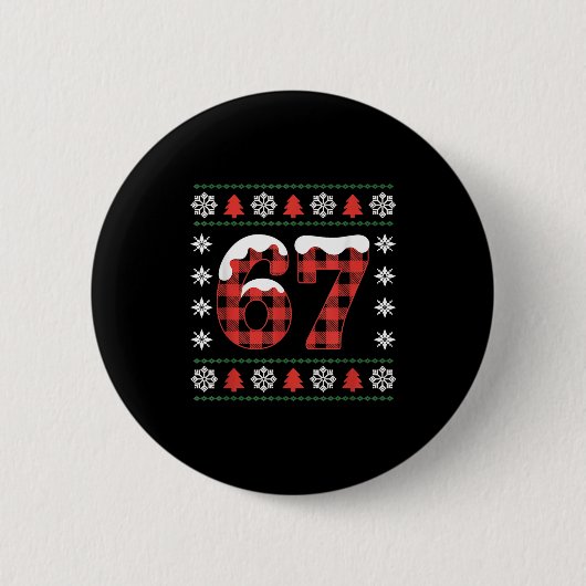 Funny 67 Buffalo Plaid Christmas Snow Ugly Sweater Ronde Button 5,7 Cm (Voorkant)